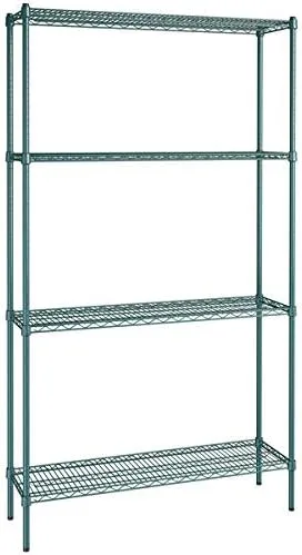 Vista 224 de Kit de 4 estantes de epoxi verde NSF de 21 x 72 pulgadas con postes de 86 pulgadas, estantería de almacenamiento resistente, kit de estantería