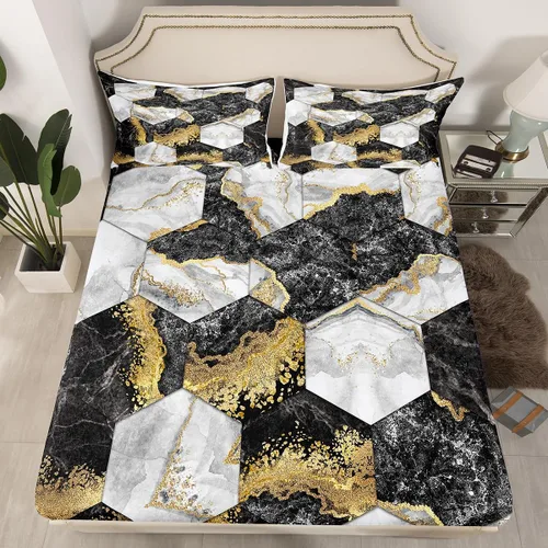 Vista 9 de Erosebridal Juego de cama de caballo para niñas, niños y parejas, sábana bajera ajustable de caballos blancos y negros, tamaño individual, diseño