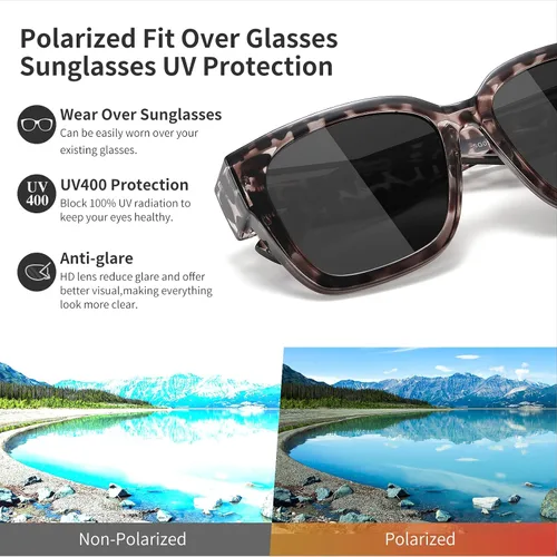 Vista 5 de GEGURI Lentes de sol polarizados para mujeres y hombres, lentes de sol cuadrados de moda envolventes con protección UV400 para conducir