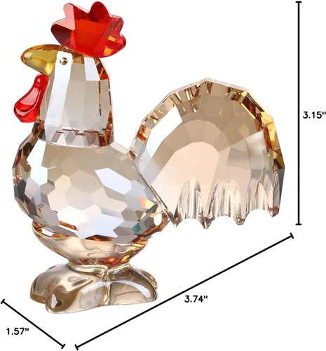 Vista 8 de Figura decorativa coleccionable de animales de gallo de cristal, decoración del hogar (dorado)