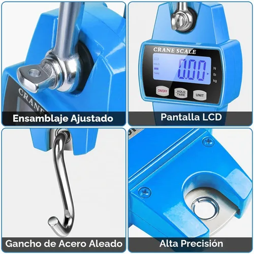 Vista 3 de RoMech 660lb Báscula digital para colgar con estuche de aluminio fundido, mini grúa de mano de 300Kg con ganchos para granja, caza, pesca Azul