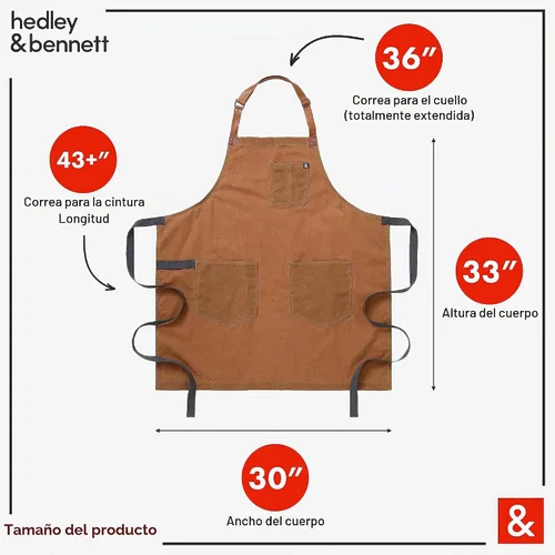 Vista 2 de hedley & bennett Delantal Waxman - 100% Algodón, Resistente al Agua, Delantal de Lona Encerada Resistente con Bolsillos y Correa Ajustable para Asar