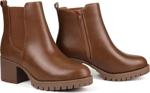 Vista 5 de JABASIC Botines Chelsea para mujer, tacón bajo y grueso, con plataforma elástica, sin cordones
