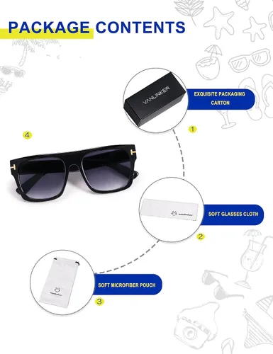 Vista 8 de VANLINKER Gafas de sol cuadradas de moda para hombre y mujer, de gran tamaño, con parte superior plana, retro, 70s, rectangular, para conducir