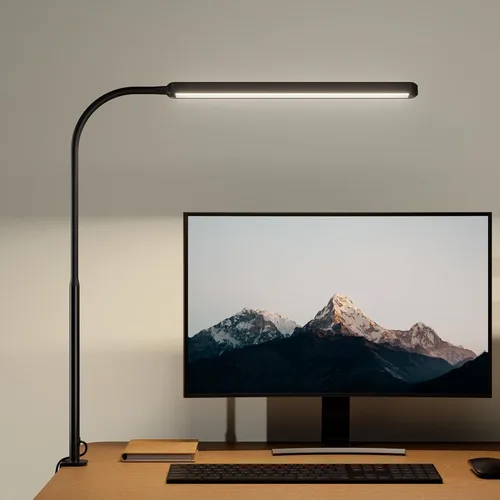Vista 9 de SUPERDANNY Lámpara de escritorio LED para cuidar la vista con cuello de cisne flexible de 360° con abrazadera lateral de escritorio, control táctil