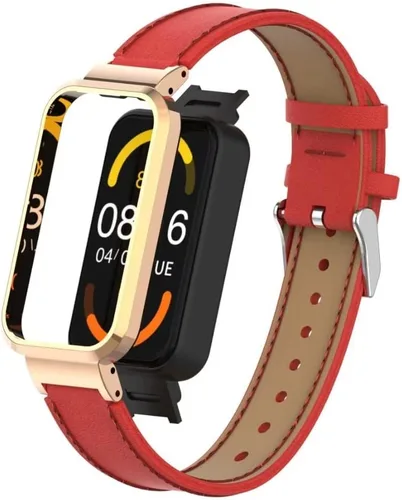 Vista 7 de Compatible con Xiaomi Redmi Smart Band Pro, correa de repuesto de cuero Redmi Smart Band Pro con marco de metal para Xiaomi Redmi Smart Band Pro