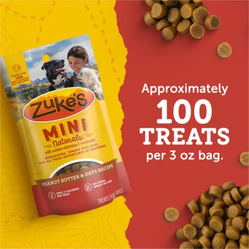 Vista 7 de Zuke's Mini Naturals Premios para entrenamiento de perros, masticables y suaves, con mantequilla de maní y avena.