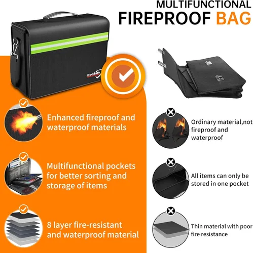 Vista 3 de DocSafe Bolsa de documentos grande ignífuga y resistente al agua de 5200°F con múltiples bolsillos, organizador de almacenamiento de archivos de 17