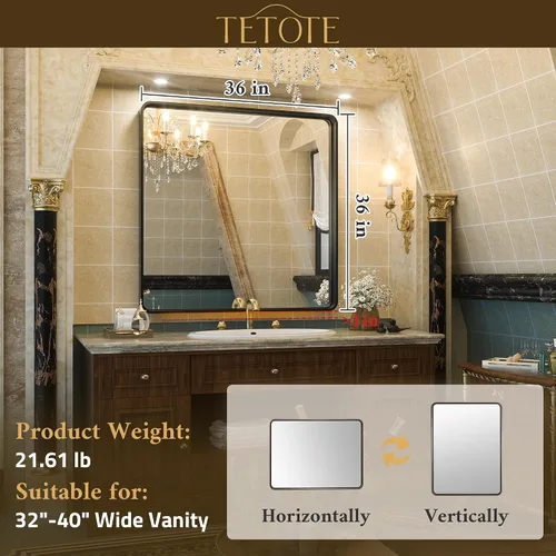 Vista 15 de TETOTE Espejo de marco dorado cepillado de 16 x 24 pulgadas, espejo de tocador de baño de latón dorado para pared, espejo enmarcado rectangular