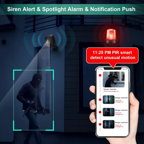 Vista 8 de Cámaras de seguridad inalámbricas para exteriores, 2K alimentadas por batería con detección de movimiento AI, foco, alarma de sirena, WiFi, cámara