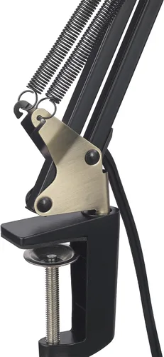 Vista 8 de Globe Electric 62000009 Lámpara de escritorio de 32" con múltiples articulaciones con abrazadera metálica, negro mate, acentos de latón antiguo