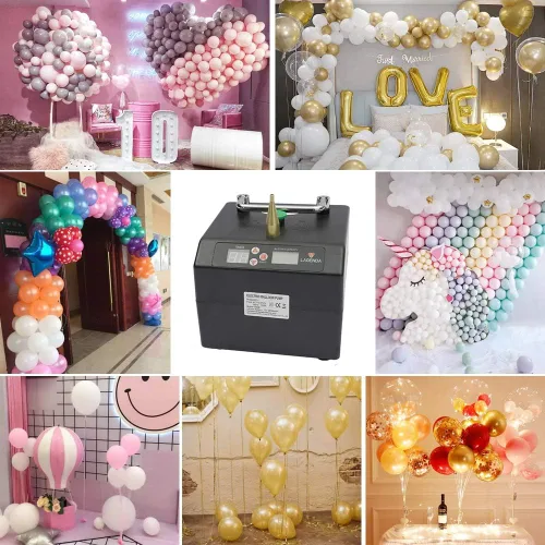 Vista 7 de B23 Lagenda - Bomba eléctrica portátil para globos, inflador de globos para fiesta, soplador de aire eléctrico con temporizador y batería