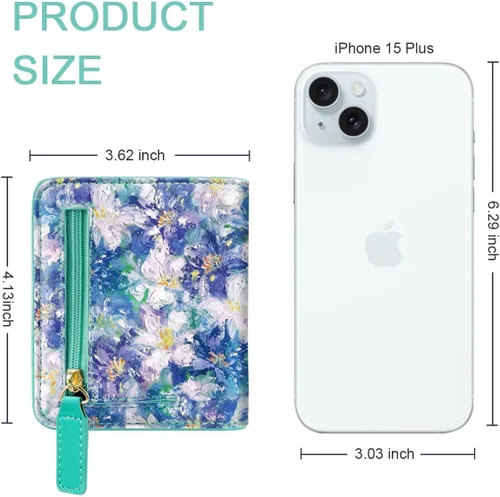 Vista 5 de Cartera pequeña con bloqueo RFID para mujer, con bolsillo plegable y compacto, lindo soporte para tarjetas de crédito, ranura para monedas, monedero