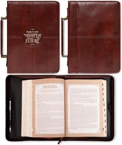 Vista 2 de Christian Art Gifts Funda protectora de piel sintética marrón castaño para la Biblia clásica para hombres y graduados: Esperanza y un futuro
