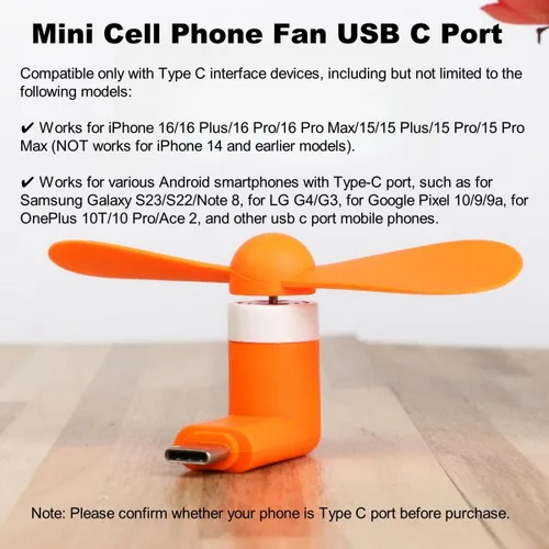 Vista 3 de Ventilador de teléfono USB C, paquete de 4 mini ventiladores de teléfono celular portátiles para iPhone 16/15 y teléfonos celulares Android