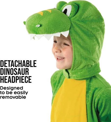 Vista 5 de Morph Disfraz de dinosaurio verde para niños, disfraz de T-Rex con piescola adjuntos, traje de dinosaurio de calidad