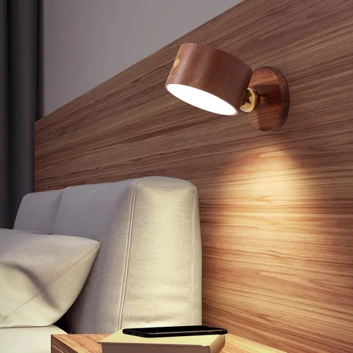 Vista 4 de LANDGOO Wood Wall Sconce Bedside Lamp,Rechargeable, Night Lights, Sapele