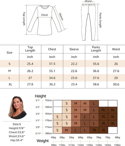 Vista 7 de INNERSY Conjunto de ropa interior térmica ligera para mujer, con forro polar, capa base para clima frío