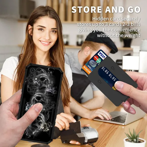 Vista 6 de Funda para Samsung Galaxy A53 5G con ranura desmontable para tarjetero, función atril, doble capa, resistente, a prueba de golpes, funda oculta