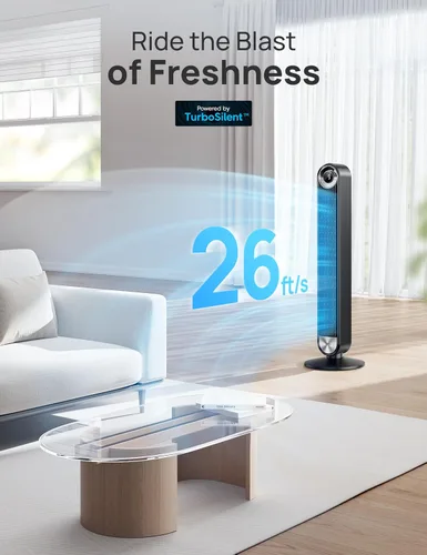 Vista 6 de Dreo - Ventiladores inteligentes de torre para el hogar, ventilador oscilante de 90° para dormitorio, control de voz, temporizador de 12H