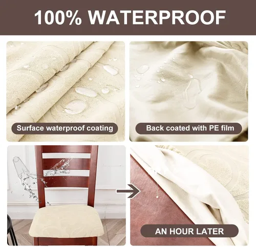 Vista 3 de Genina Fundas de Asiento de Silla Impermeables Fundas de Silla de Comedor Paquete de 2 Fundas de Asiento Elásticas para Protector de Silla