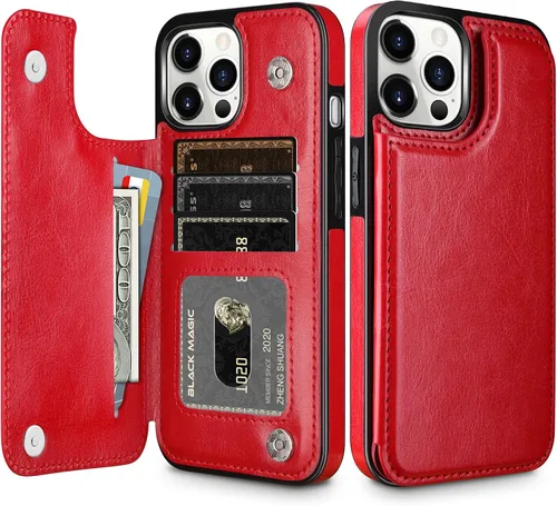 Vista 9 de HianDier Funda tipo cartera compatible con iPhone 13 Pro MAX 5G de 6.7 pulgadas, funda protectora delgada con ranuras para tarjeta de crédito, tapa