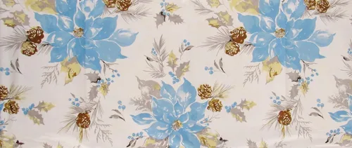Vista 5 de Happy Holiday Mantel trasero de franela de vinilo con diseño de flor de pascuas azul acuarela, acebo, piñas y muérdago (52 x 70 pulgadas, oblongo)