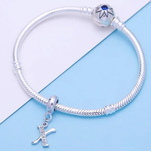 Vista 102 de ABUN Abalorio de plata de ley 925 con letra A a la Z, espaciador de inicial, con circonita cúbica transparete colgante, auténtica, para pulseras