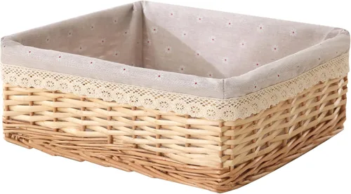 Vista 8 de Cesta de almacenamiento hecha a mano, cesta de mimbre tejida a mano, materiales de sauce natural, rectangular, 1 paquete, tamaño pequeño