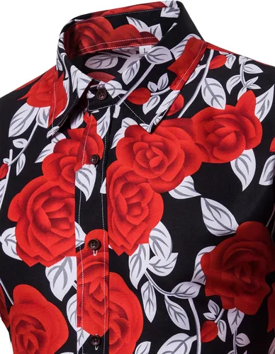 Vista 3 de LEFTGU Camisa de verano con estampado de flores de rosas para hombre