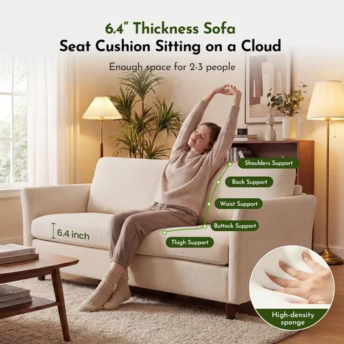 Vista 7 de Valthie Sofá biplaza de pana de 61 pulgadas, sofás modernos y cómodos con bolsillo lateral, sofá de sala de estar, sofá para dormitorio y espacios
