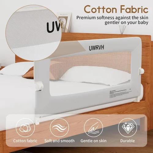 Vista 4 de Riel de cama para niños pequeños, riel plegable de 33 pulgadas, base en forma de T sin taladrar con bloqueo de seguridad, tela 3D suave, protector