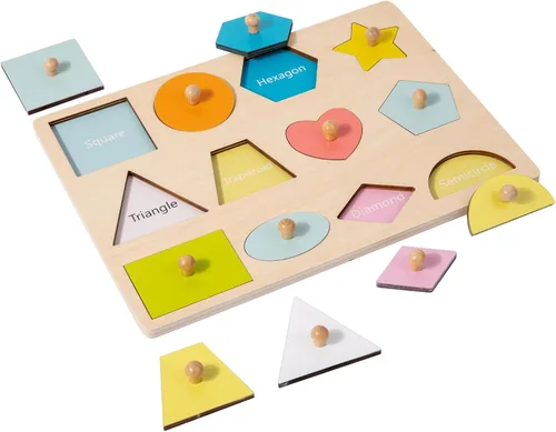 Vista 7 de Juguetes Montessori para bebés de 6 a 12 meses, rompecabezas con forma de madera para niños pequeños de 1 a 3 años, rompecabezas jumbo con perilla