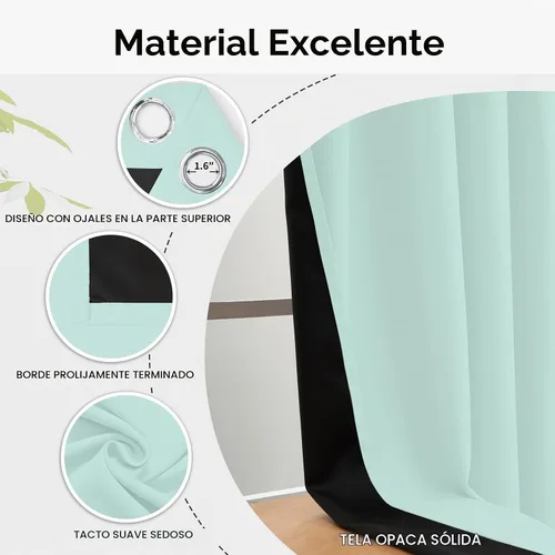 Vista 4 de Yakamok Cortinas 100% opacas para dormitorio, 63 pulgadas de largo, cortinas de bloqueo de luz total con respaldo negro, paneles de ojales sólidos