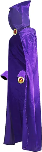 Vista 3 de EDAUWAE Raven - Disfraz de cosplay para mujer, Rachel, negro, de lujo, cinturón con capa morada, conjunto completo de Halloween