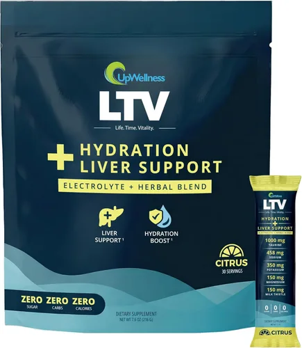 Vista 9 de UpWellness LTV - Paquetes de hidratación hepática - Paquetes de electrolitos en polvo para hidratación instantánea y apoyo hepático - Formulado por