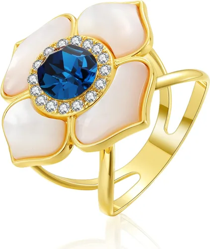 Vista 2 de Anillo de bufanda chapado en oro de cobre con forma de lazo de circonita para mujer, Cobre, Gema de circonia