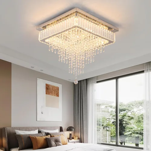 Vista 6 de VETRULUS Lámpara de techo de cristal moderna cuadrada de montaje empotrado LED regulable para cocina, dormitorio, sala de estar
