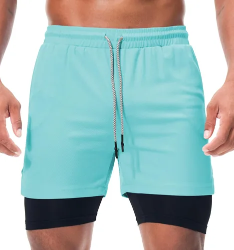 Vista 6 de Surenow - Pantalones cortos de correr para hombre, pantalones cortos 2 en 1 para entrenamiento, de 7 pulgadas, para yoga, deportes al aire libre