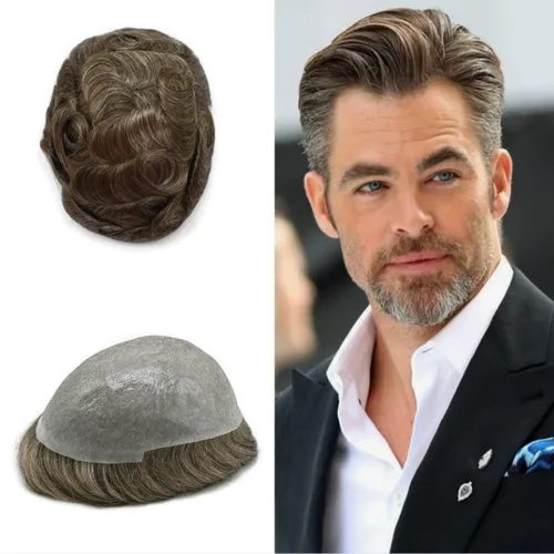 Vista 19 de Hombres Toupee 100% Europeo Remy Cabello Humano Piezas 0.002 in Ultra Delgado Piel Sistema de Reemplazo de Pelo Toupee para Hombres Protesis Capilar
