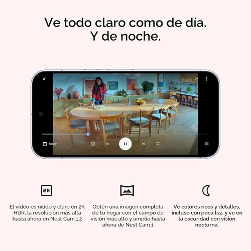 Vista 6 de Google Nest Cam Indoor (con cable, 3ª generación) - Cámara de seguridad con video 2K y Gemini, visión nocturna, audio bidireccional, funciona