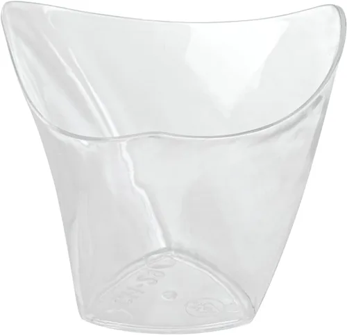 Vista 2 de Restaurantware Vasos pequeños de 4 onzas para servir 20 tiradores de postres triangulares, diseño Crescendo desechable, mini tazas de postre