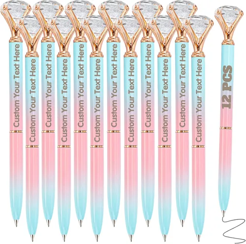 Vista 20 de 12 bolígrafos de diamante con bolígrafo personalizado de cristal a granel grabados personalizados con nombre bolígrafo de tinta negra para boda