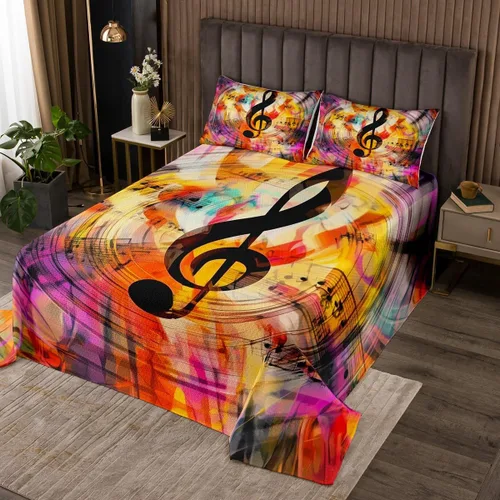 Vista 17 de Homewish Colcha de guitarra roja tamaño individual, juego de ropa de cama de música Hip Pop para decoración de habitación de niños y niñas, juego