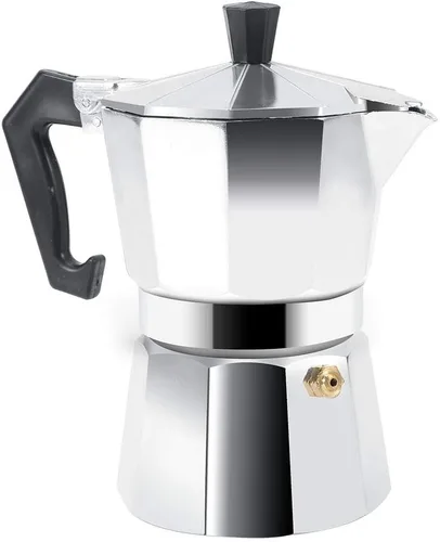 Vista 3 de Cafetera expresa, cafetera italiana de 3/6/9/12 tazas, cafetera para cocina, oficina, hogar (10.1 fl oz, 6 tazas)