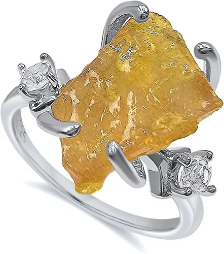 Vista 24 de Anillo de cristal crudo real con piedra natal, plata de ley, oro blanco, regalo de joyería para ella, regalo de Navidad, Día de la Madre
