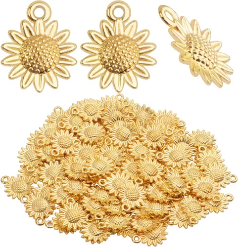 Vista 8 de Aylifu Sunflower Charms Pendant, 50 Pieces Sunflower Charm Bead Craft Supplies Pendant Jewelry Findings Alloy Pendant for Jewelry Making Necklace