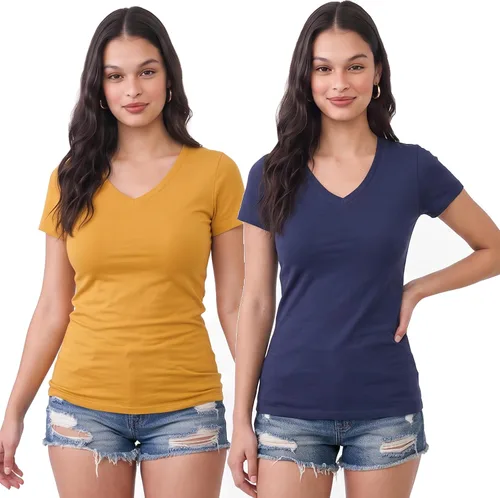 Vista 104 de Emmalise Camiseta de manga corta para mujer, cuello en V, tallas junior y plus