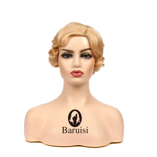 Vista 3 de Peluca rubia corta y rizada estilo 1920 Nuna para mujer, peluca de onda dedos sintética estilo pixie Blonde503