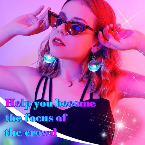 Vista 5 de Henoyso 4 Pairs Light up Disco Ball Earrings Jewelry LED New Year Light Glow Earrings for Women Girls Christmas Disco Party Favor Bachelorette Dance